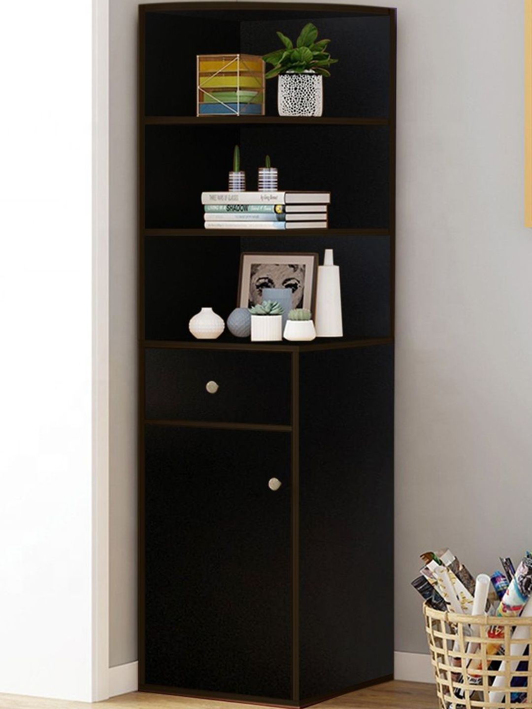 Kawachi Black 3 Tiers Bookshelf Cabinet