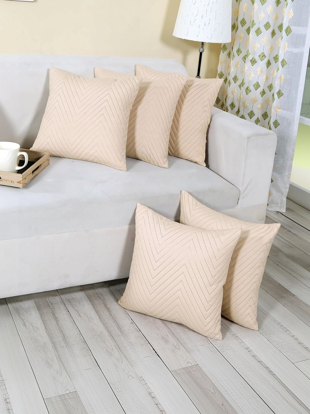RD TREND Beige Set of 5 Velvet Square Cushion Covers-image-11