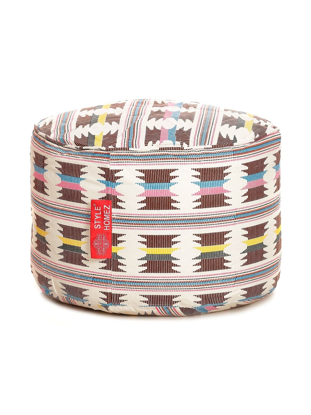 Style Homez White & Brown Printed Eco-Friendly Round Ottoman-picture-43