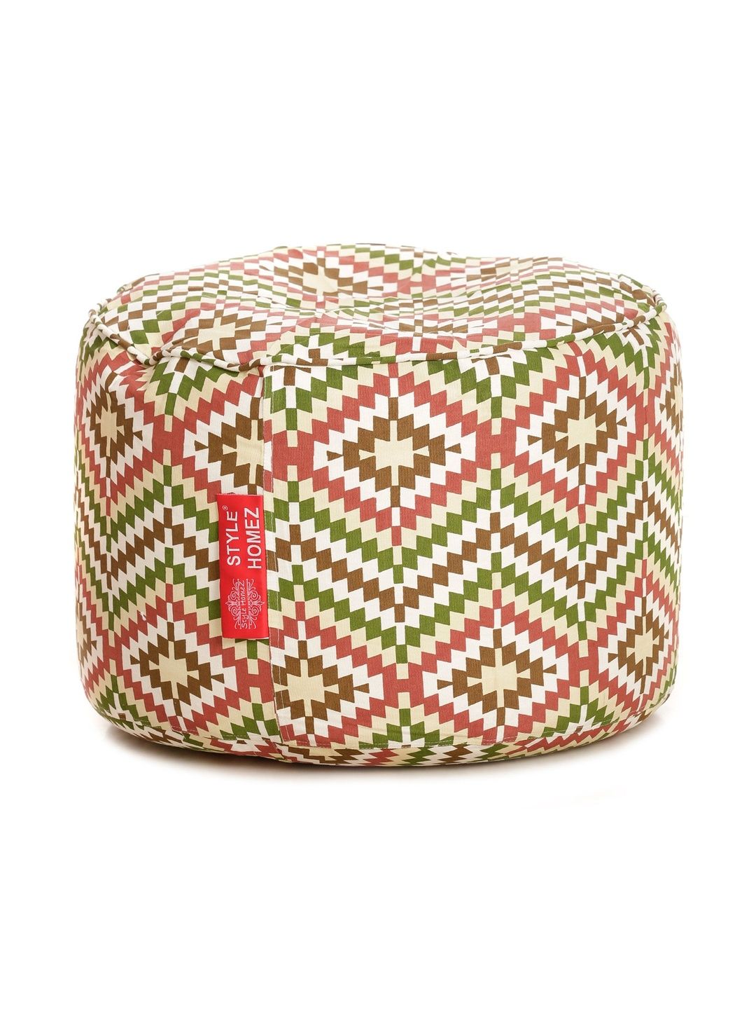 Style Homez White & Green Printed Eco-Friendly Round Ottoman-picture-23