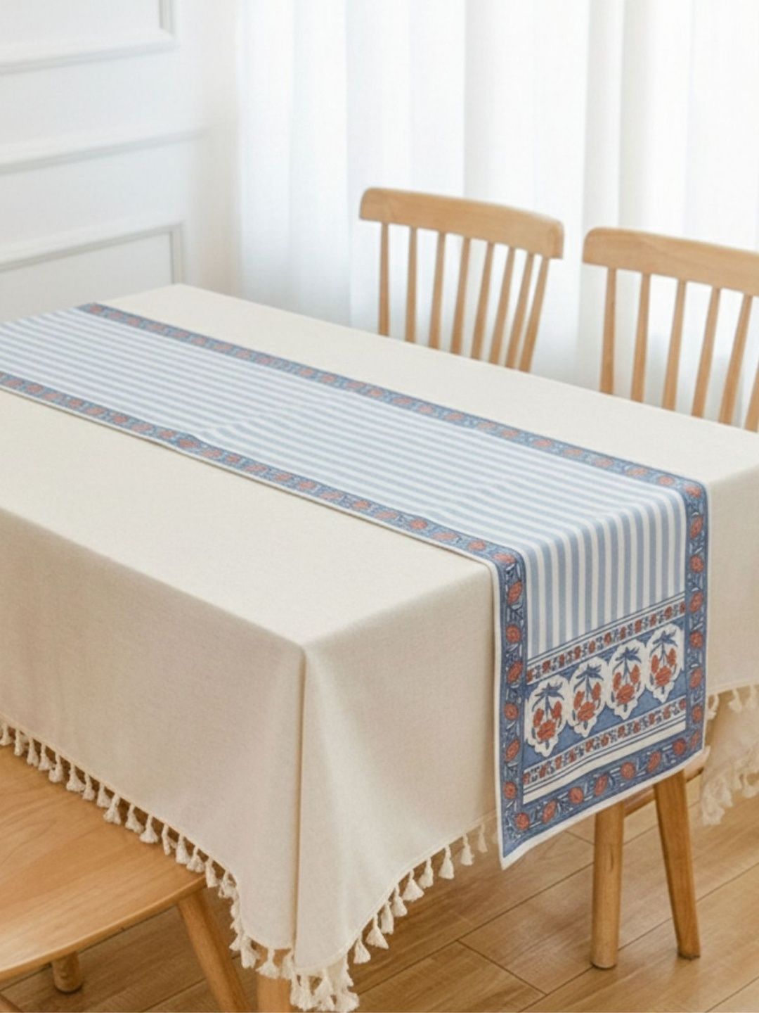Peepul Tree Pink & Blue Printed Pure Cotton 6 Seater Table Runner-picture-15