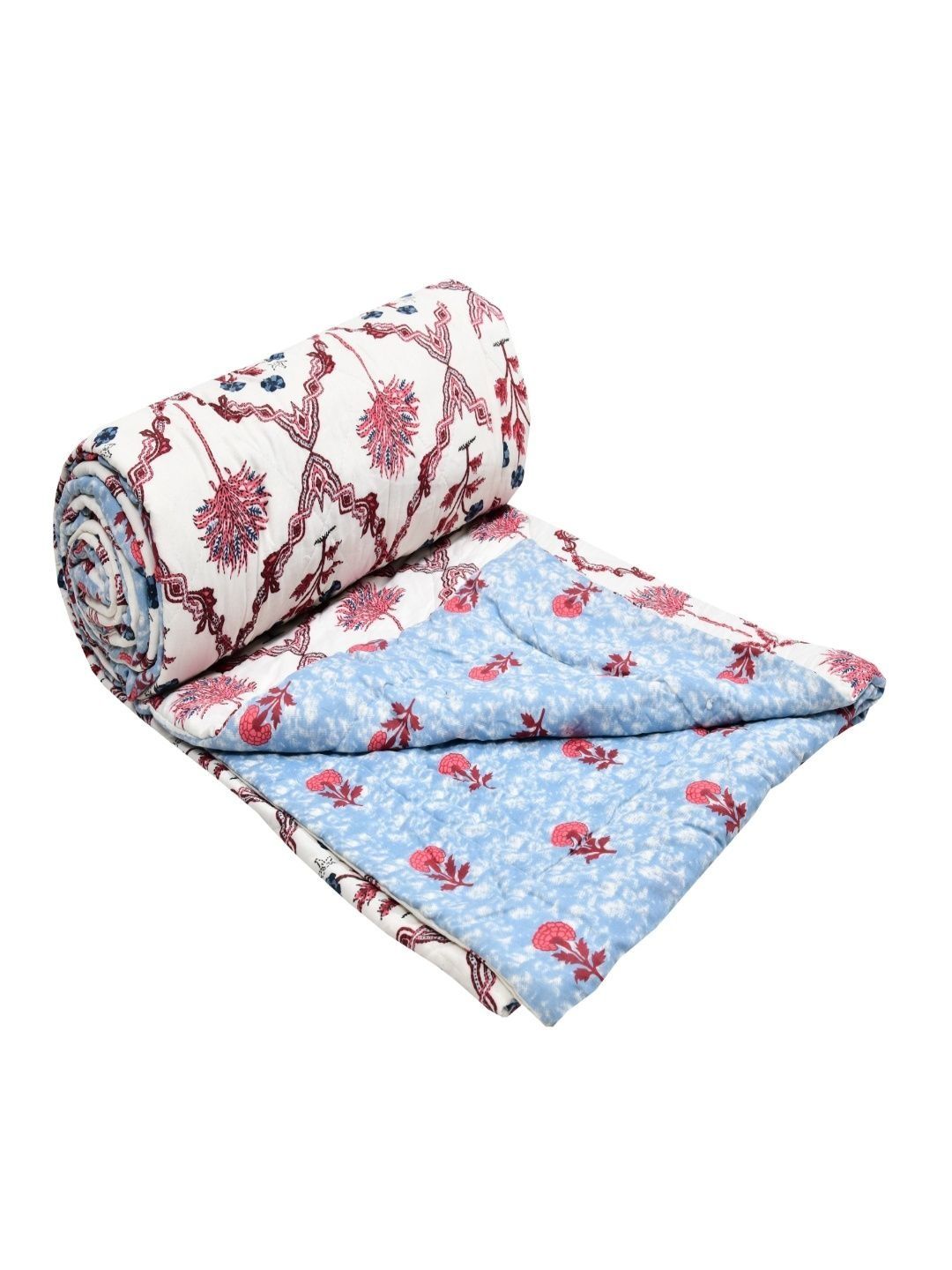 Sangria White & Blue Pure Cotton Reversible 110 GSM AC Room Dohar Double Bed-image-21