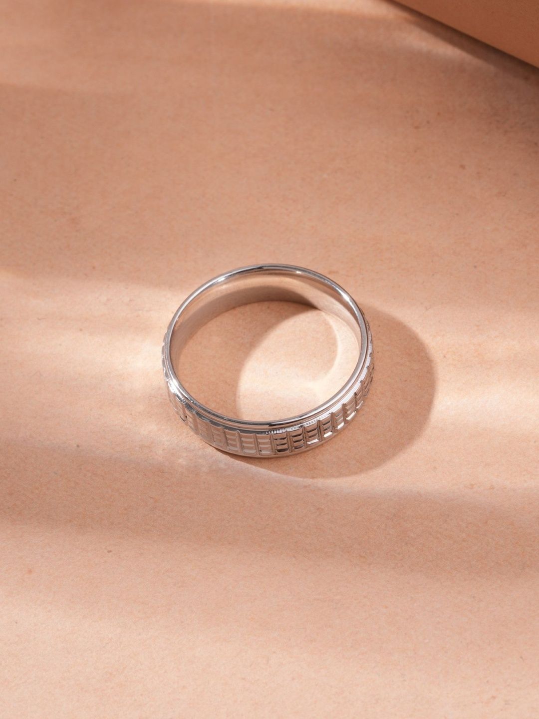 PALMONAS Men Rhodium Plated Textured Finger Ring-picture-17