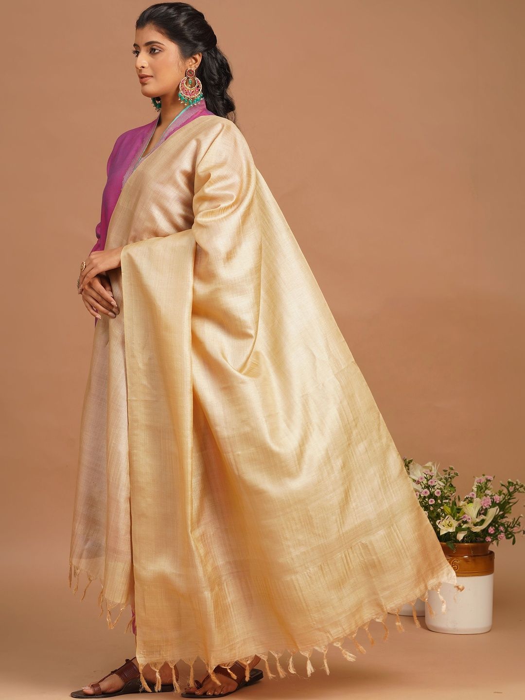 JAYPORE Gold Woven Design Silk Dupatta-picture-36