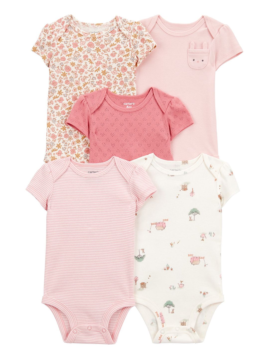 Carter's Baby Girl Floral Bunny Half Sleeve Cotton Bodysuits (set Of 5)-picture-39