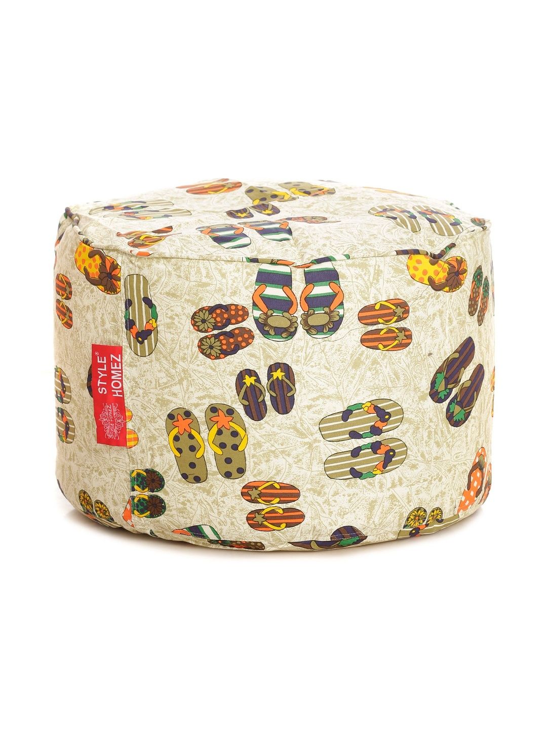Style Homez Beige & Yellow Printed Eco-Friendly Round Ottoman-picture-55