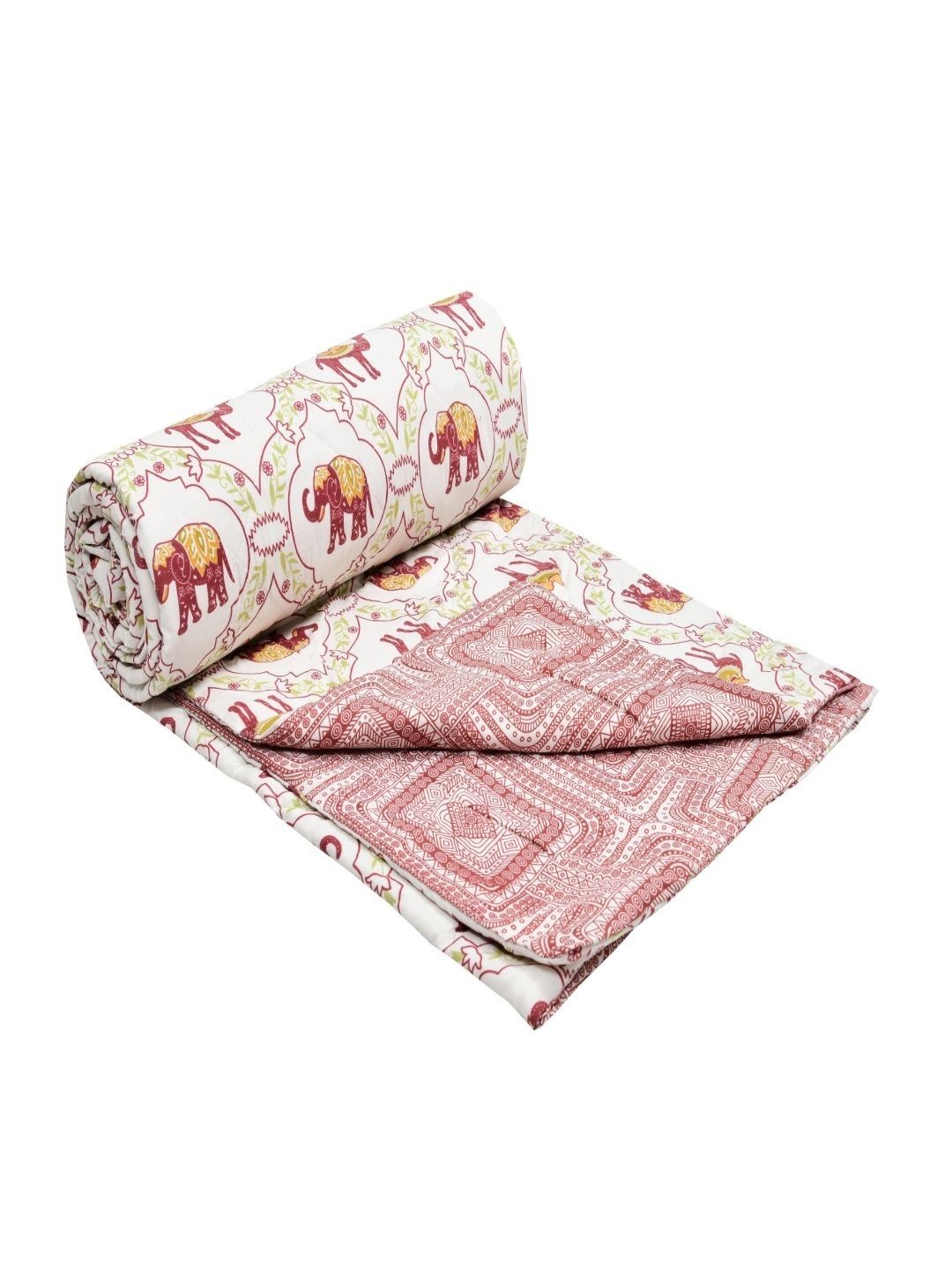 Sangria White & Red Printed Reversible 110 GSM AC Room Single Bed Dohar-image-15