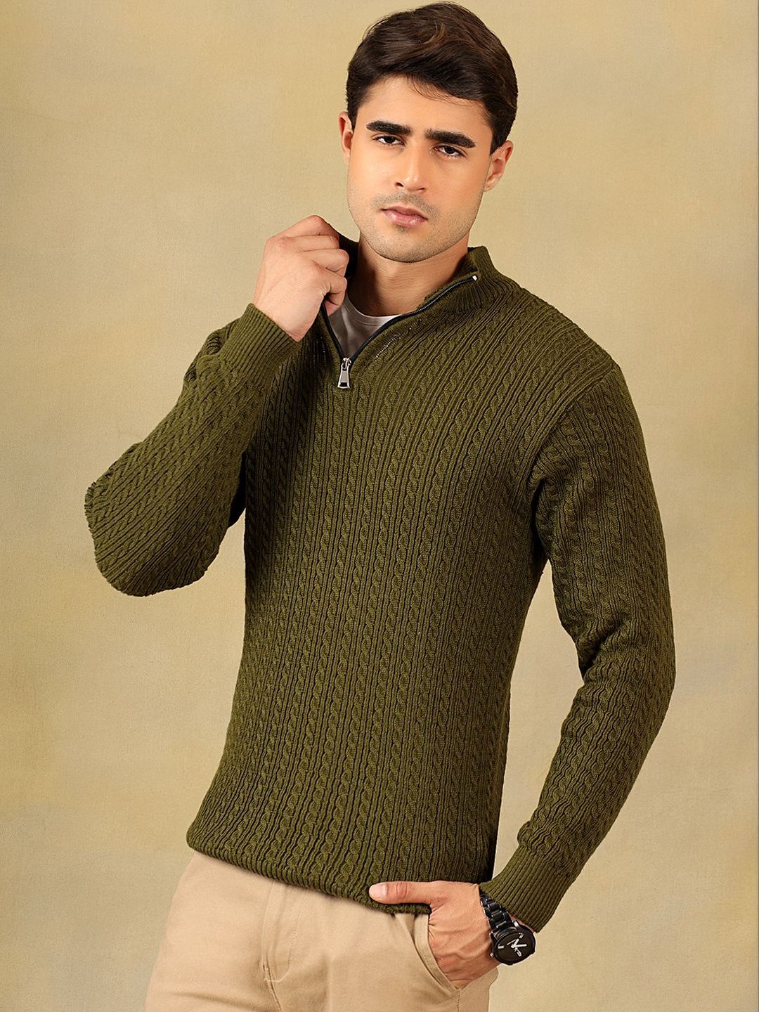 The Roadster Lifestyle Co Cable Knit High Neck Zipper Sweater-picture-48