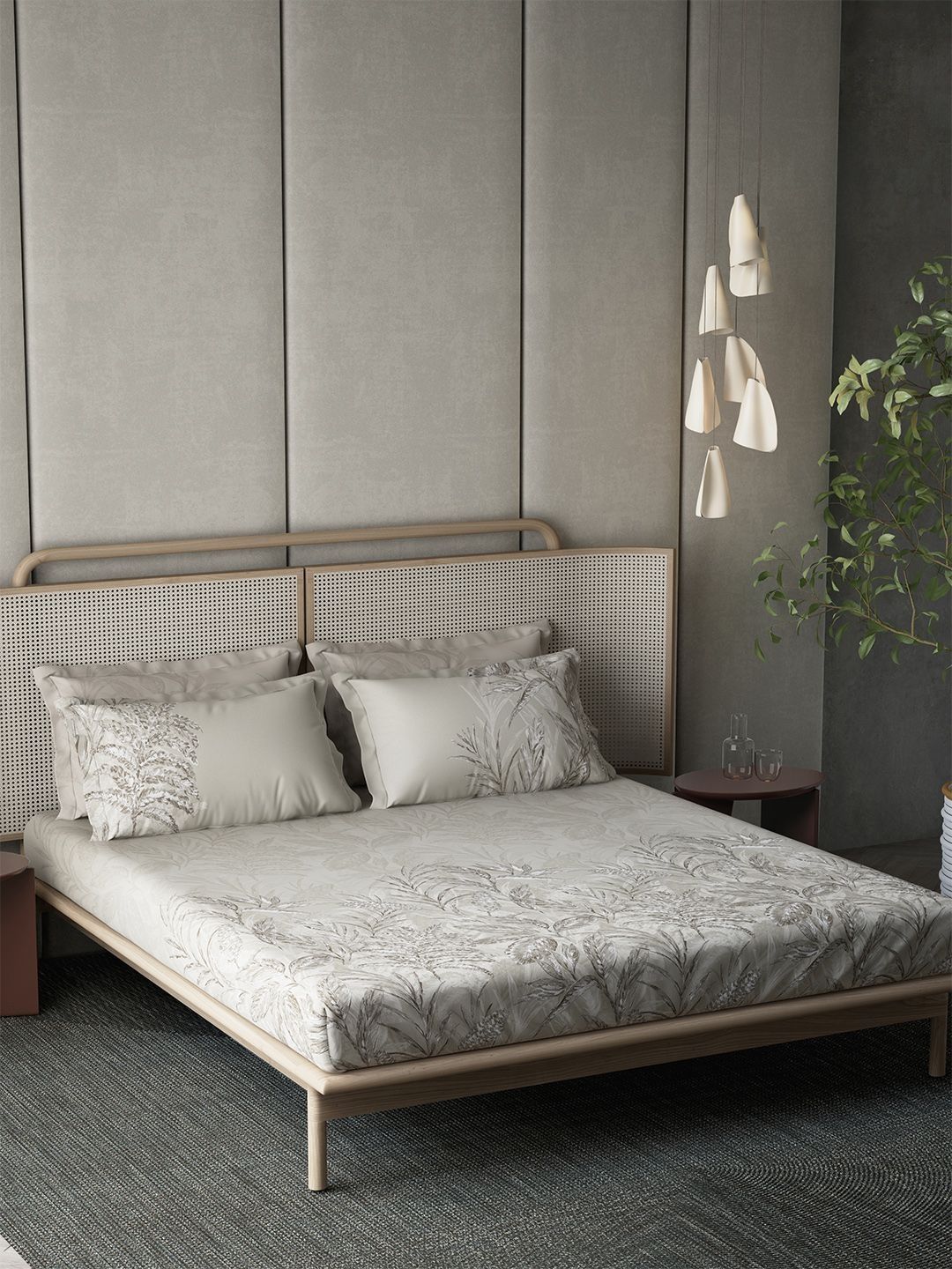 BOMBAY BEDDING COMPANY Breezy Beige Cotton 210TC Super King Bedsheet with 4 Pillow Covers-image-5
