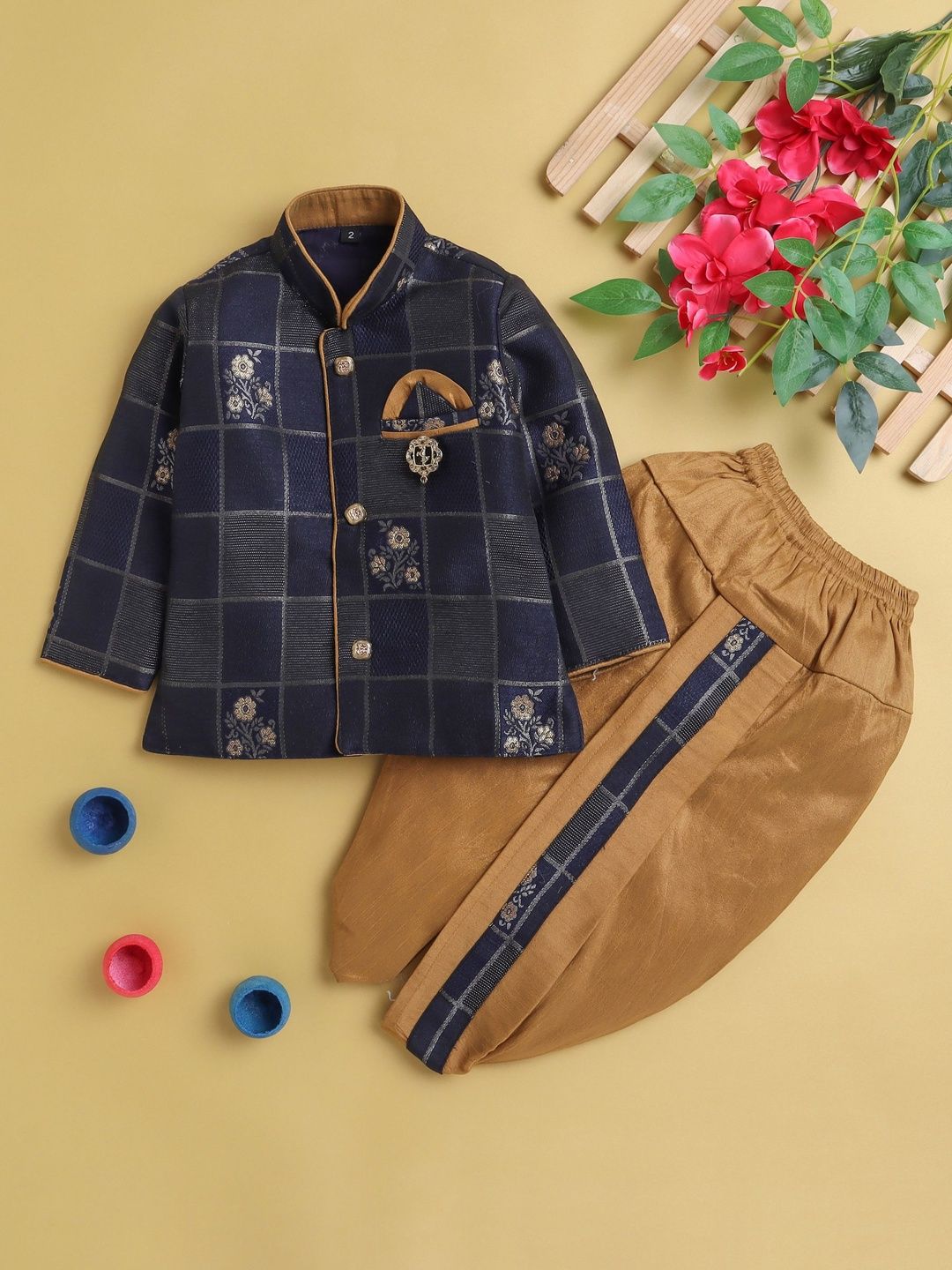 YK Boys Woven Design Mandarin Collar Sherwani Set-picture-29