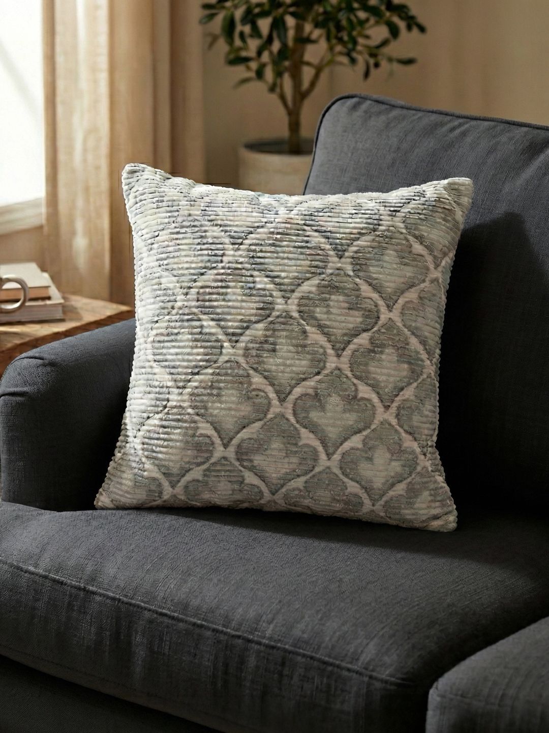 Kaleen India Grey Geometric Square Cushion Covers-image-47
