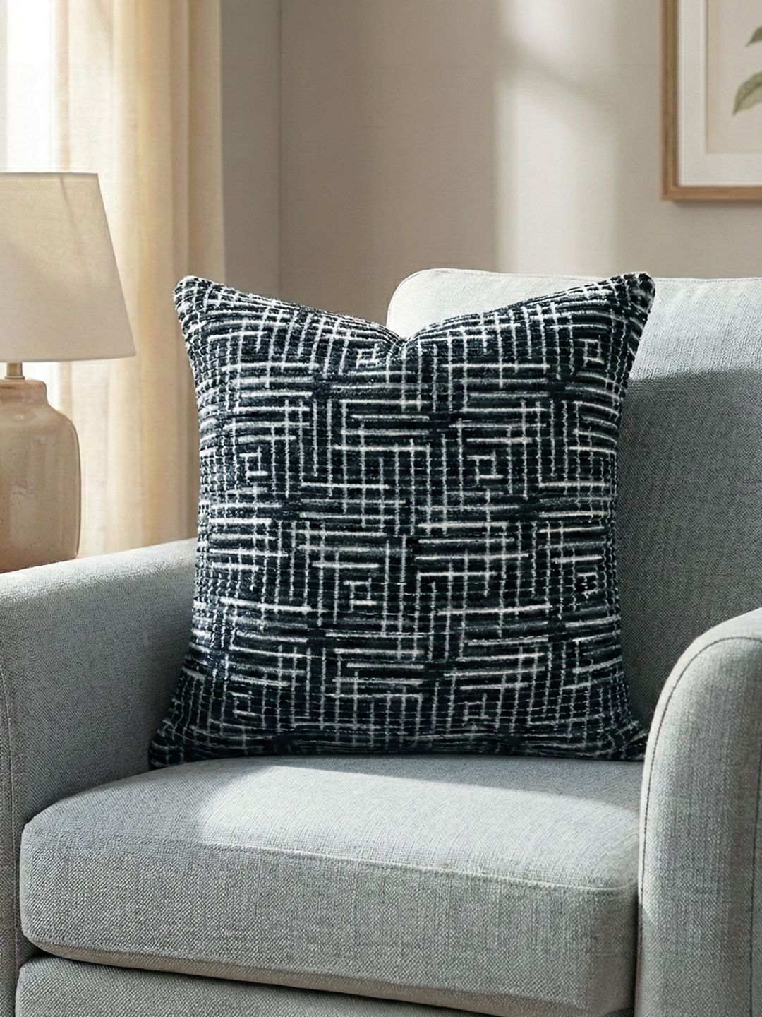 Kaleen India Charcoal Geometric Square Cushion Covers-picture-22