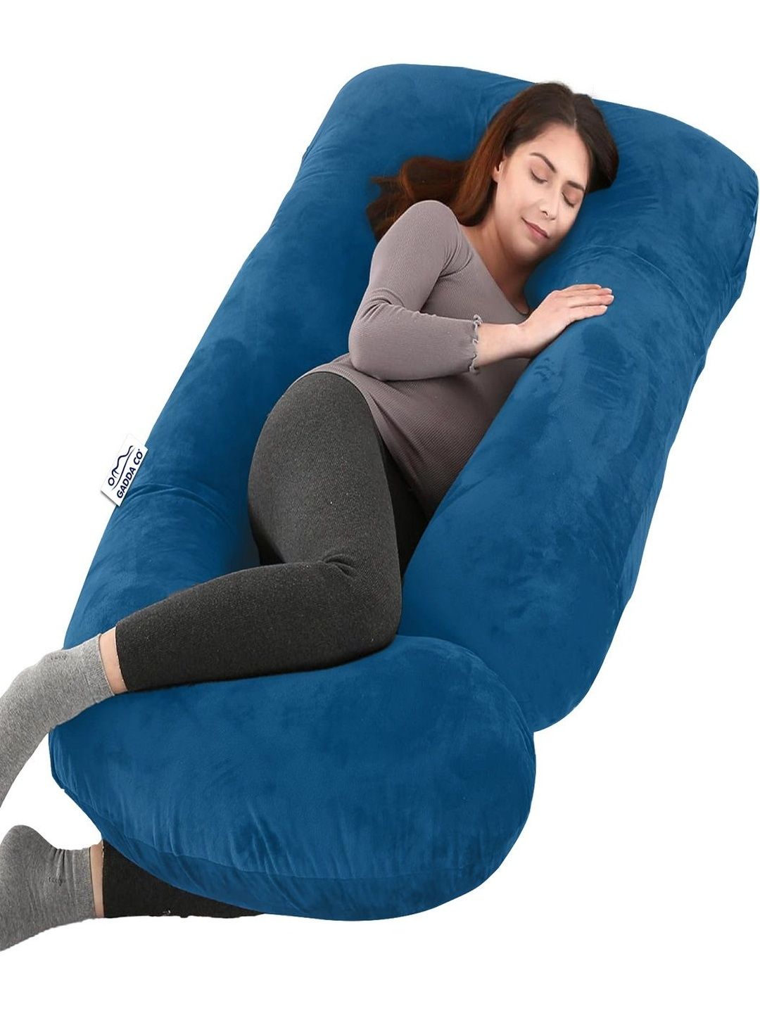 GADDA CO Navy Blue Fibre Filled Faux Velvet Ultra Soft Maternity Pillow-image-24