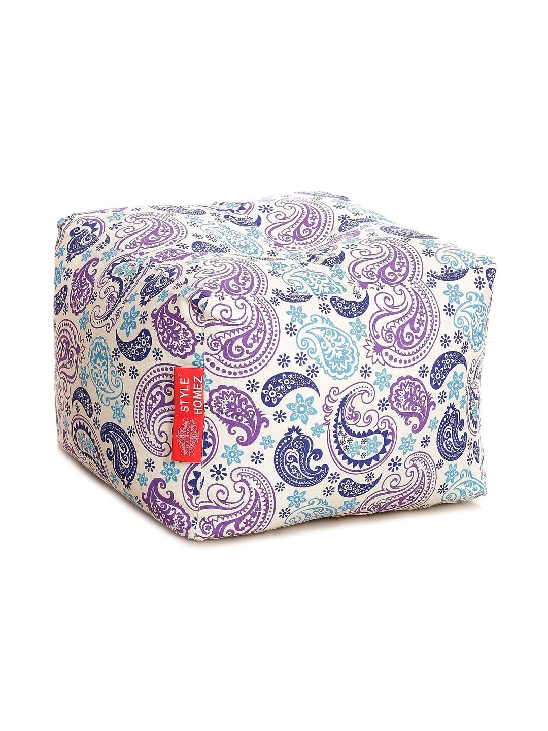 Style Homez White & Blue Printed Eco-Friendly Square Ottoman-picture-47