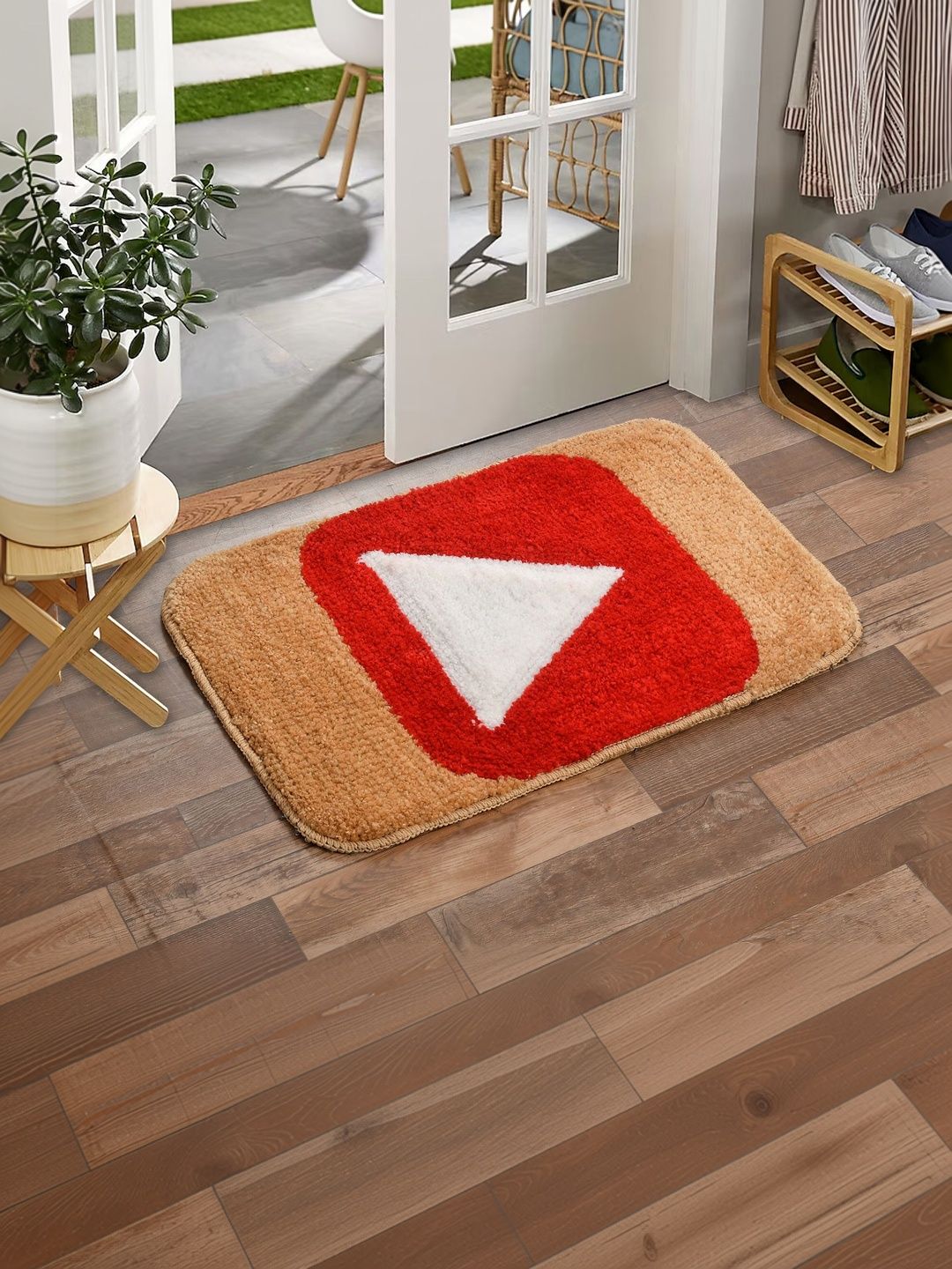 FINE TEX WORLD Beige Coloured & Red Self Design Antiskid Doormat-picture-15