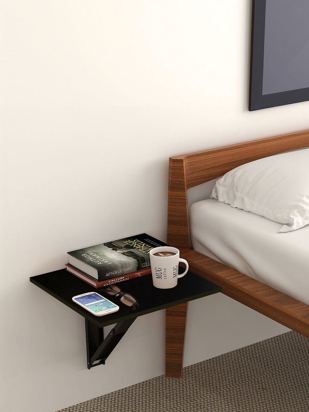 Kawachi Engineered Wood Wall Mount Folding Bedside Table-image-6
