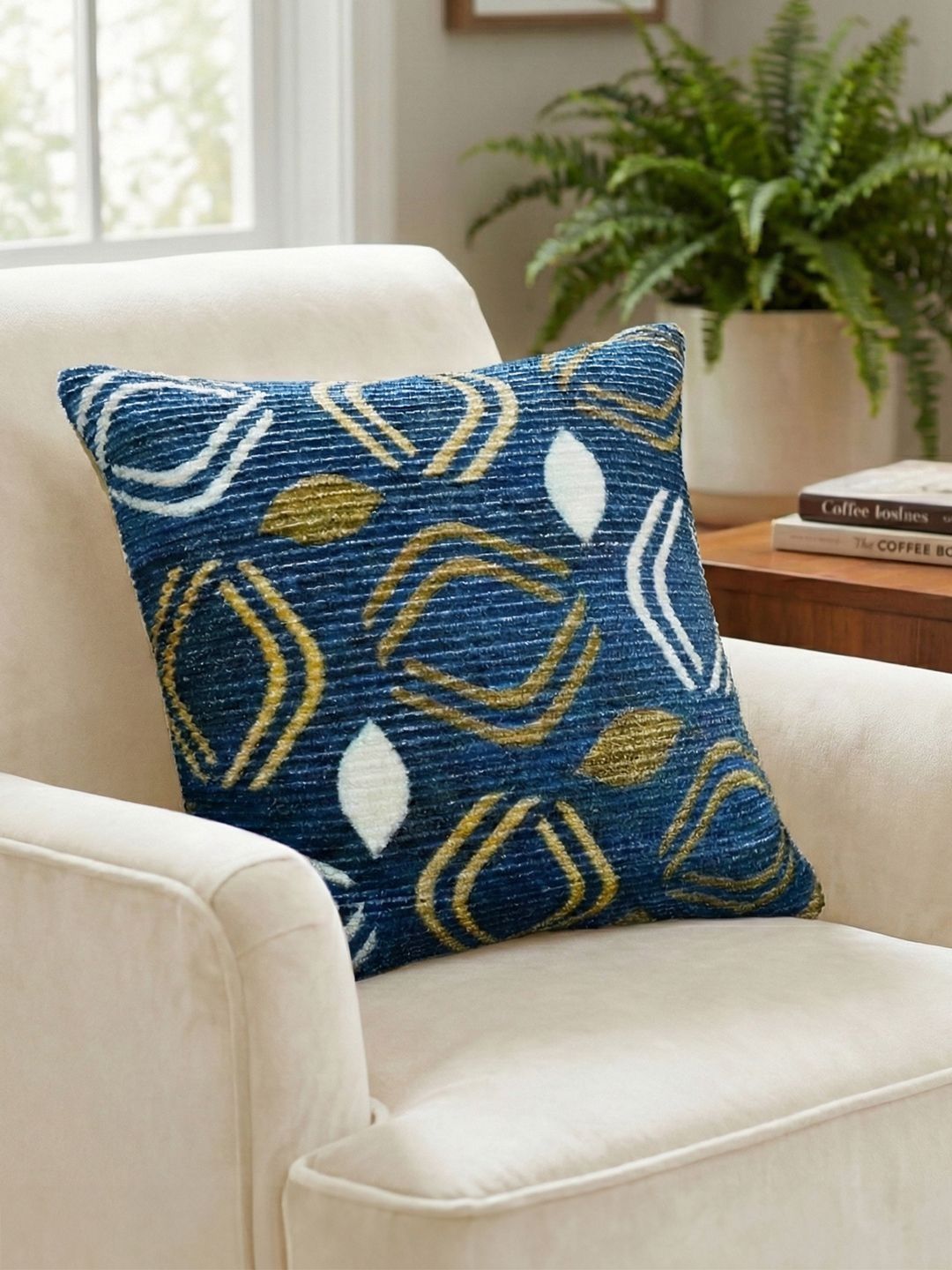 Kaleen India Navy Blue Abstract Square Cushion Covers-image-43