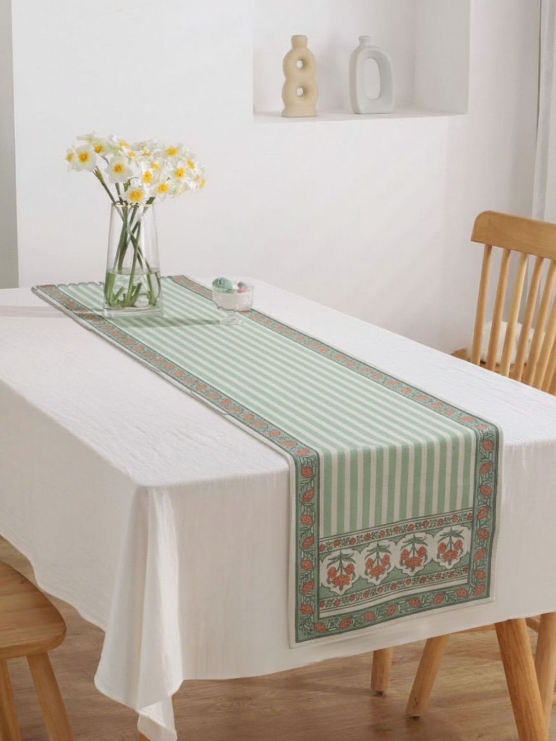 Peepul Tree Pink & Green Printed Pure Cotton 6 Seater Table Runner-picture-31