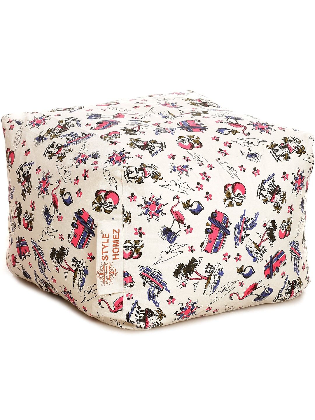 Style Homez White & Pink Printed Eco-Friendly Square Ottoman-picture-15