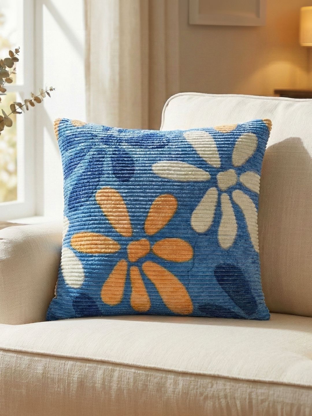 Kaleen India Blue Floral Square Cushion Covers-image-37