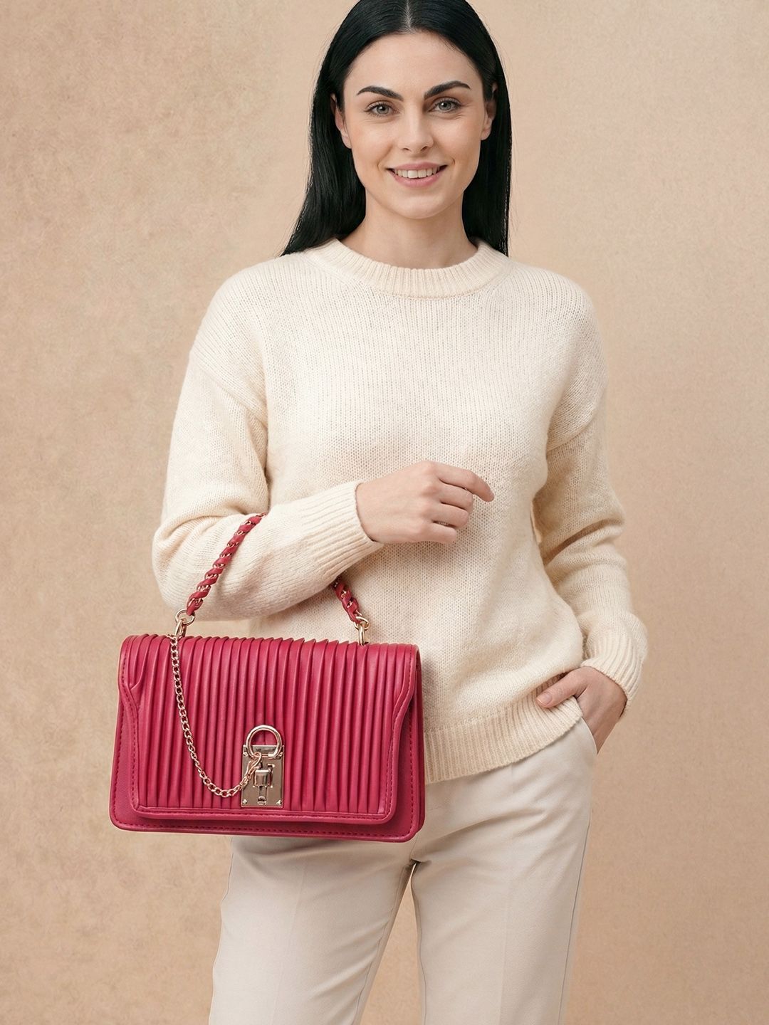 all about you Striped Textured Structured Satchel Bag-picture-30