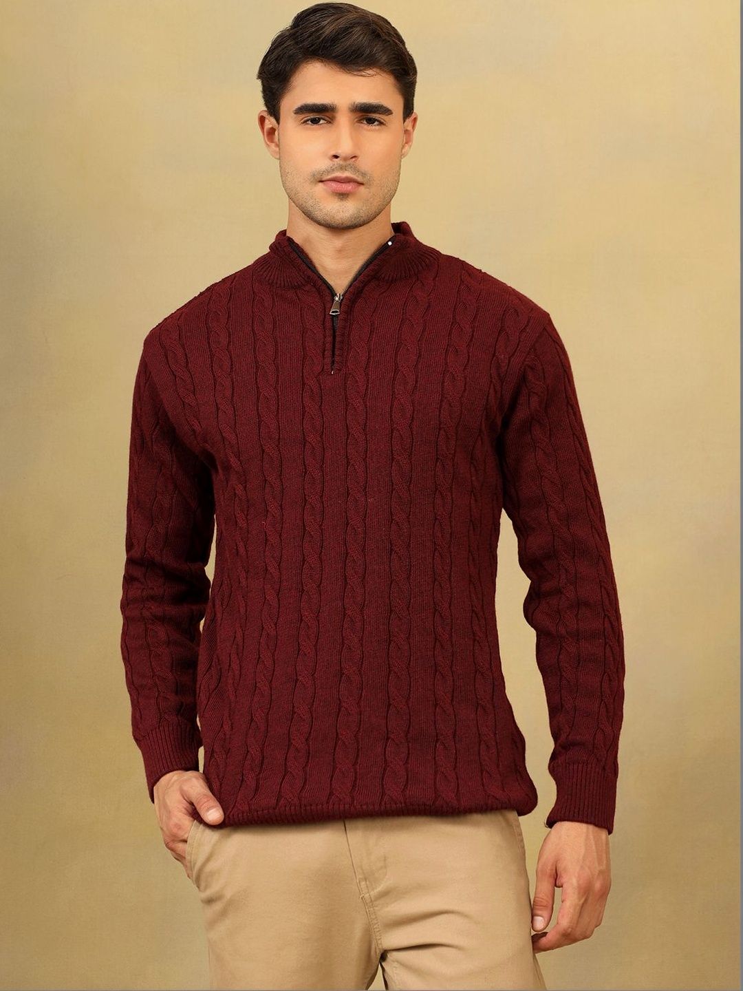The Roadster Lifestyle Co Cable Knit High Neck Zipper Sweater-picture-57