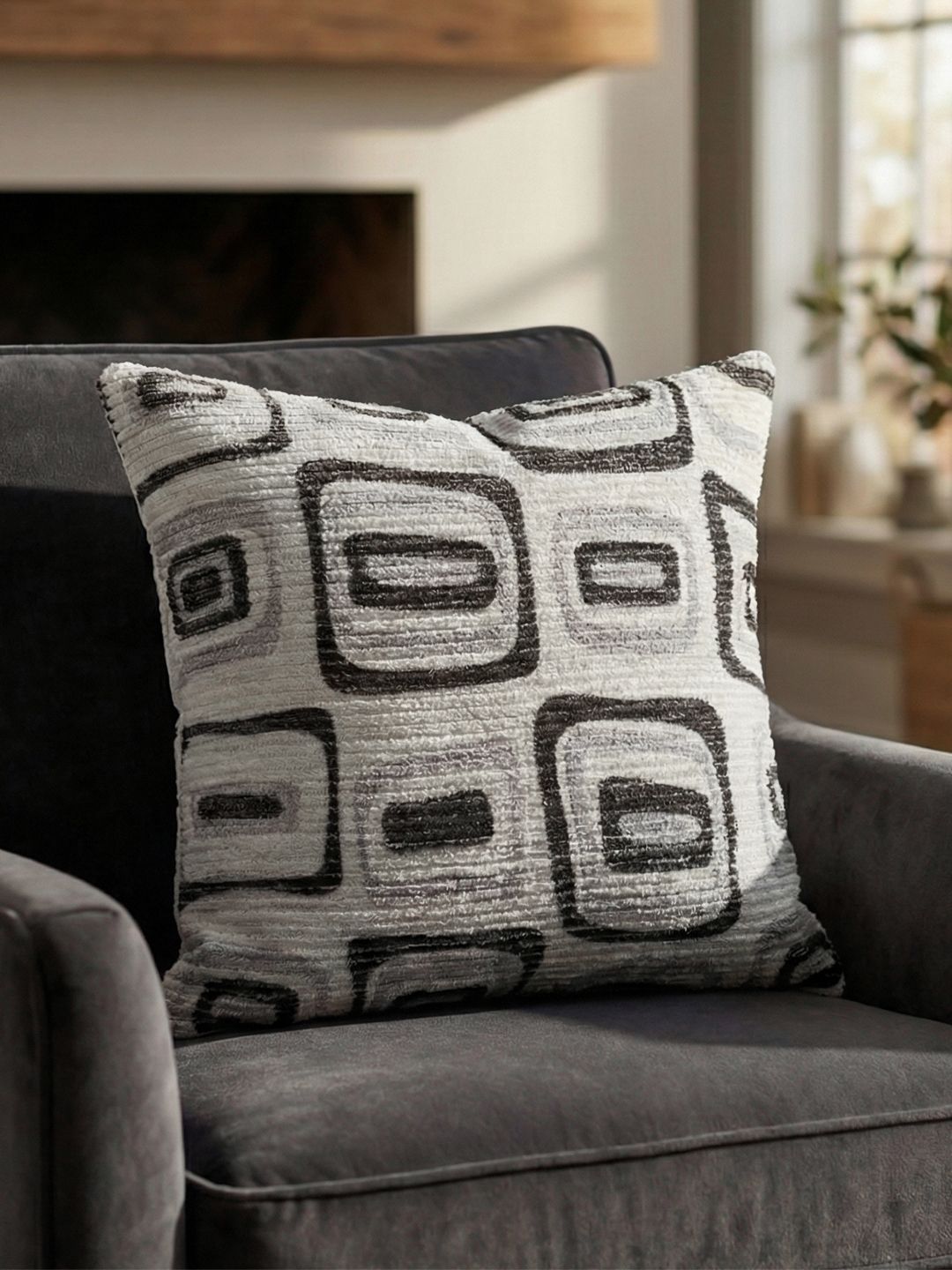 Kaleen India Grey Geometric Square Cushion Covers-image-38