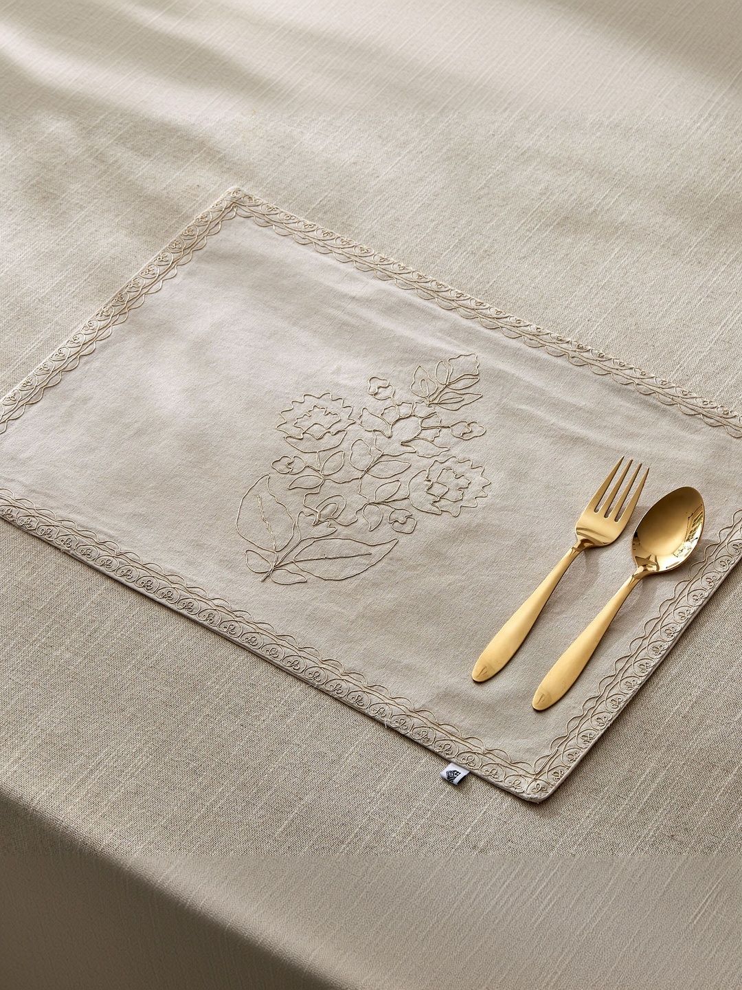 Home Centre Glimmer Beige Floral Embroidered Cotton Rectangle Table Placemats-picture-18