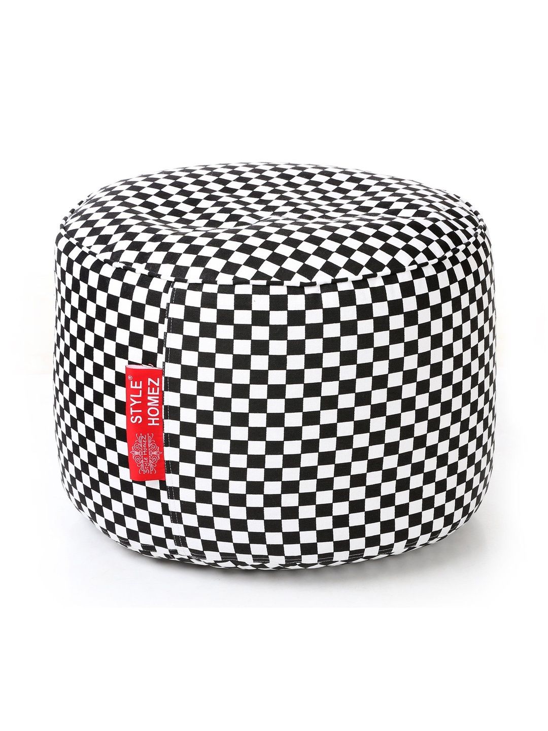 Style Homez Black & White Checked Eco-Friendly Round Ottoman-picture-53