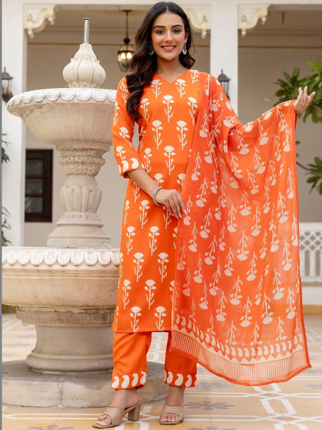 Brand Hill Women Floral Printed Regular Kurta with Trousers & With Dupatta-picture-12