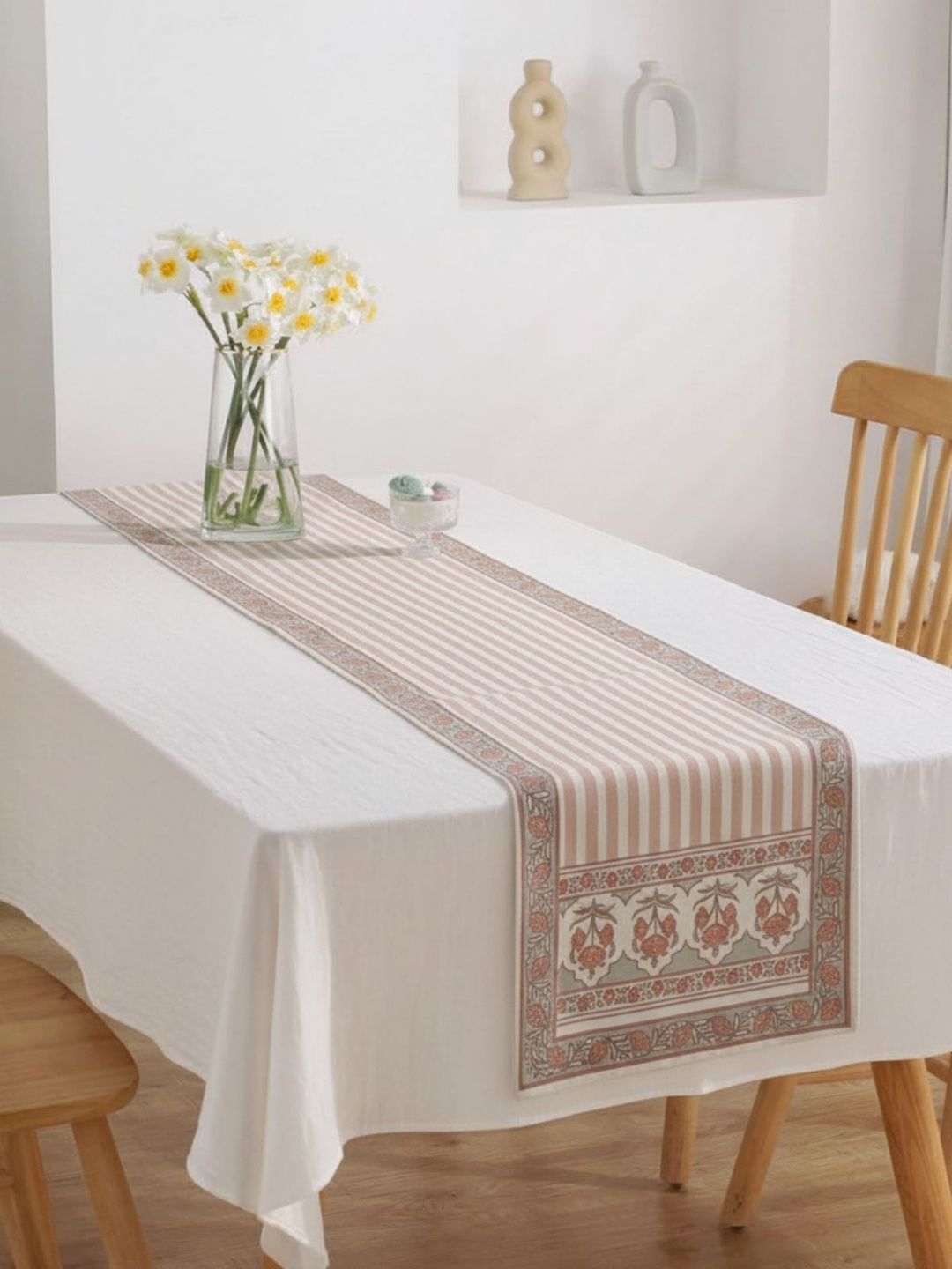 Peepul Tree Pink & Off-White Printed Pure Cotton 4 Seater Table Runner-picture-13
