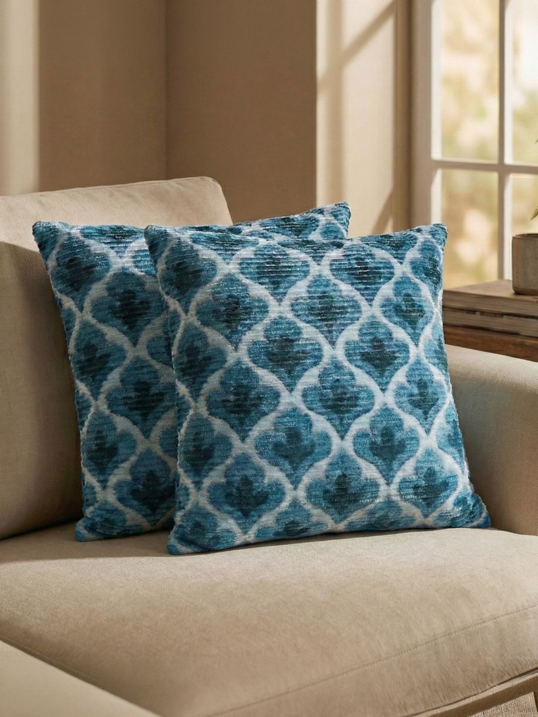 Kaleen India Blue Set of 2 Geometric Square Cushion Covers-image-27