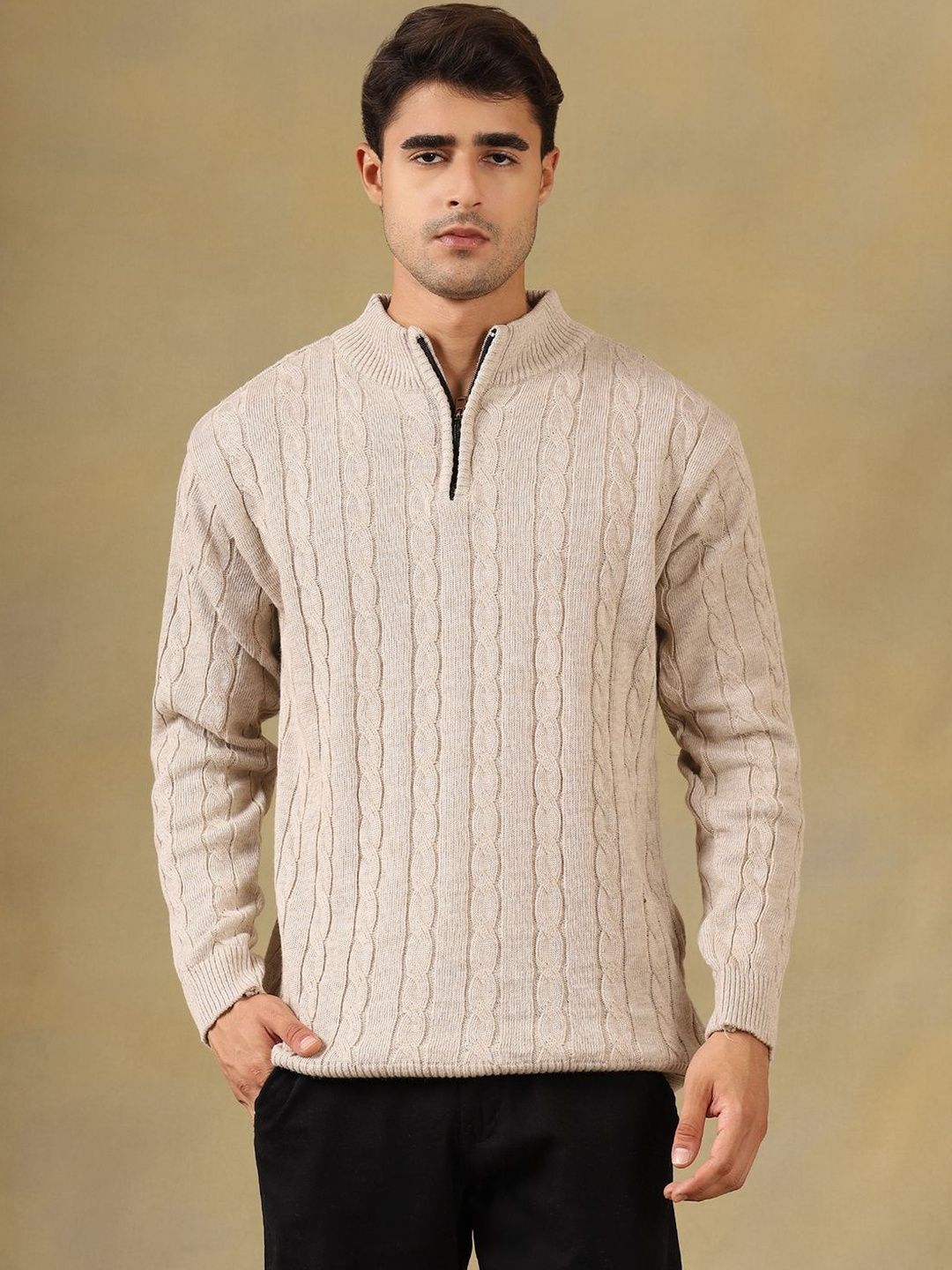 The Roadster Lifestyle Co Cable Knit High Neck Zipper Sweater-picture-40