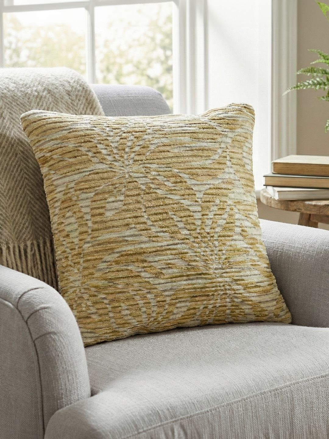 Kaleen India Gold-Toned Floral Square Cushion Covers-picture-53