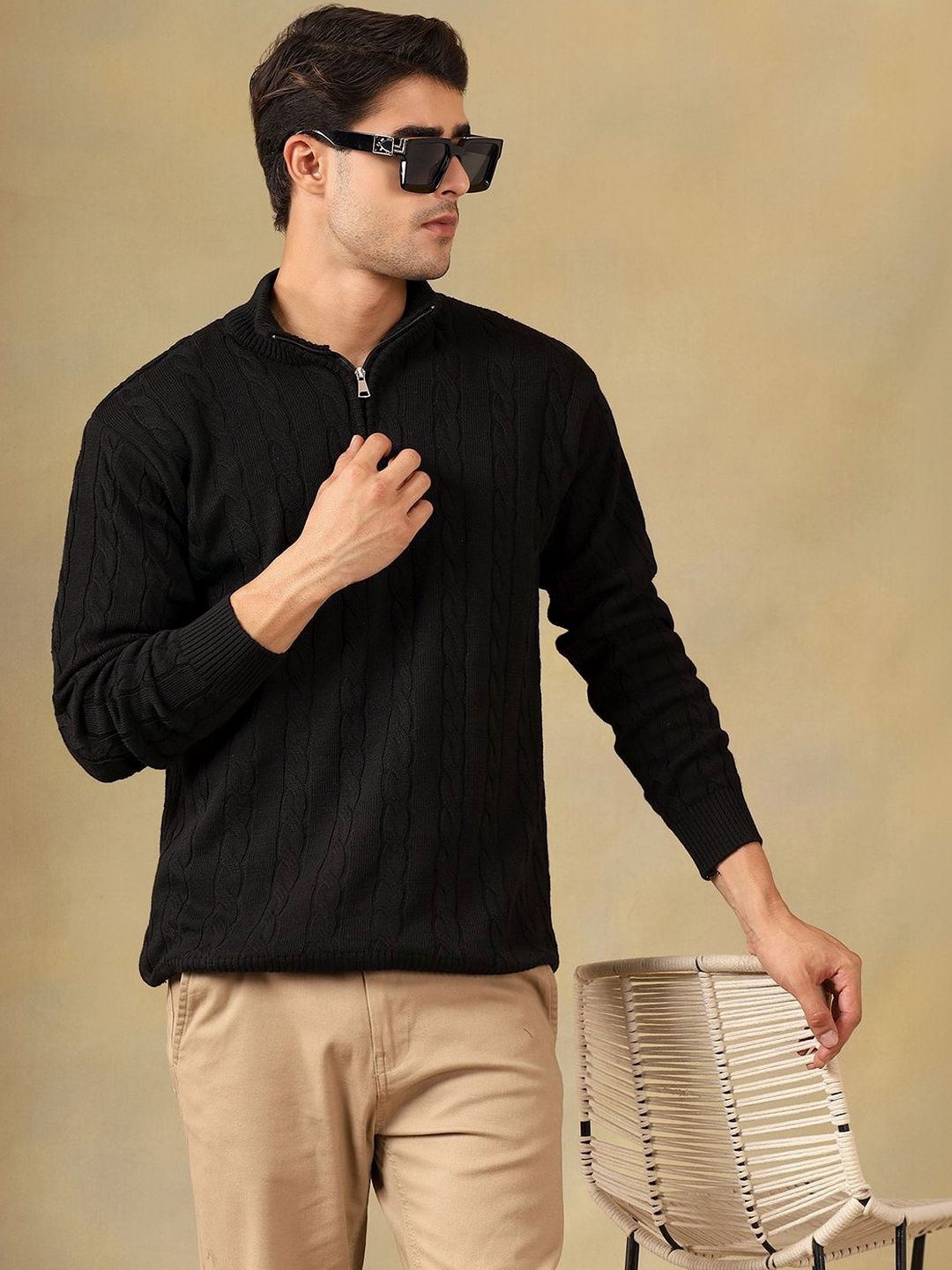 The Roadster Lifestyle Co Cable Knit High Neck Zipper Sweater-picture-21