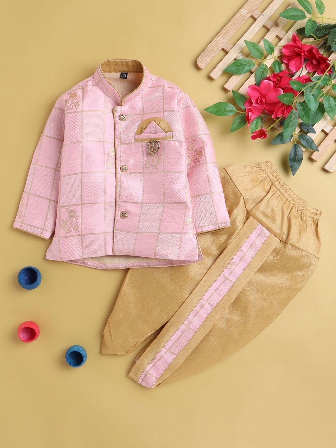 YK Boys Brocade Mandarin Collar Sherwani Set-picture-31
