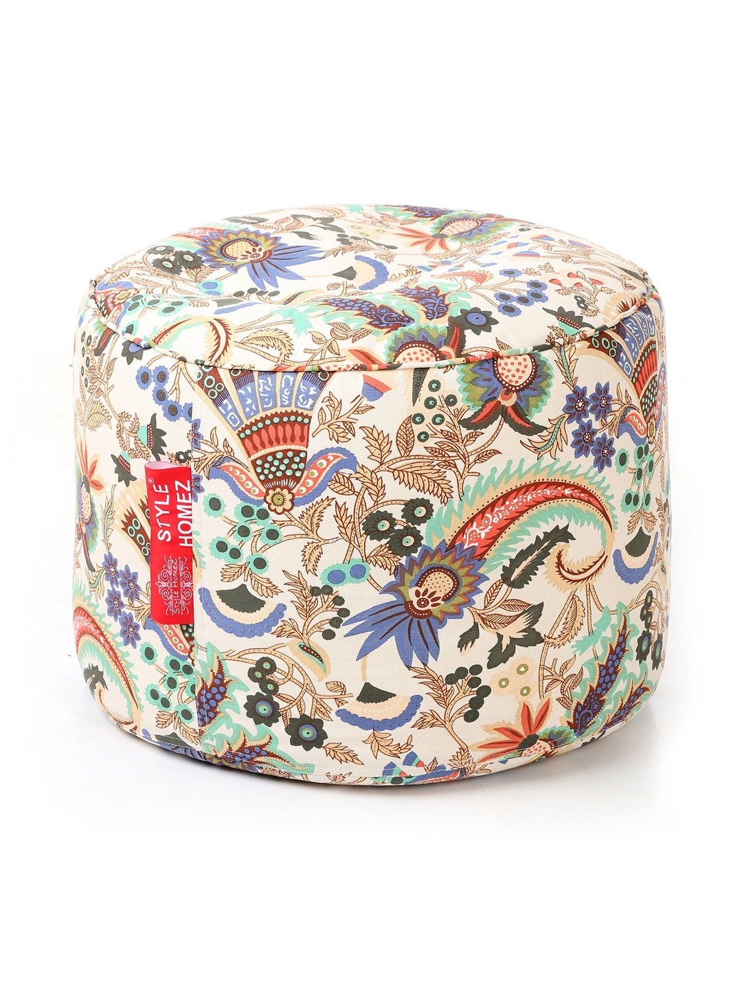 Style Homez Beige & Blue Printed Eco-Friendly Round Ottoman-picture-39