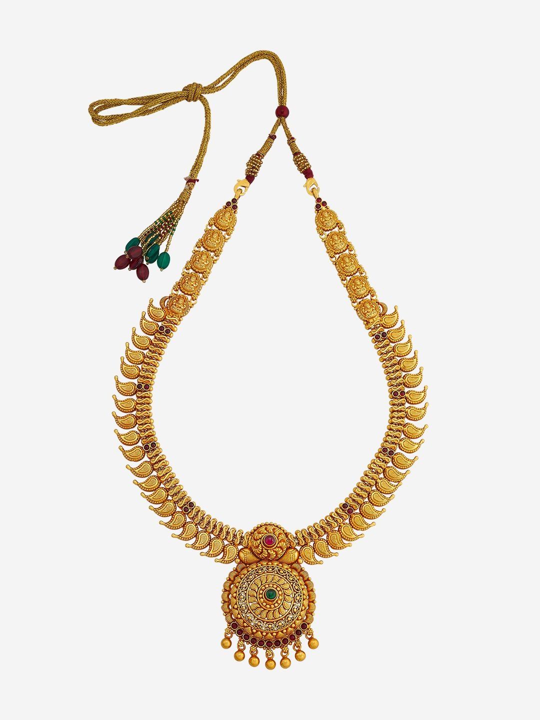 Kushal's Fashion Jewellery Ruby-Green Gold-Plated Ethnic 92.5 Silver Temple Necklace-picture-19