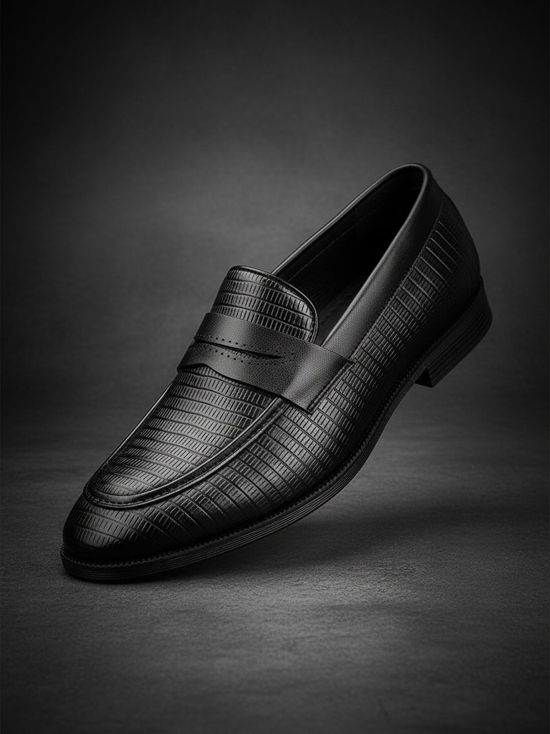 House of Pataudi Men Textured Round Toe Slip-On Formal Loafers-picture-36
