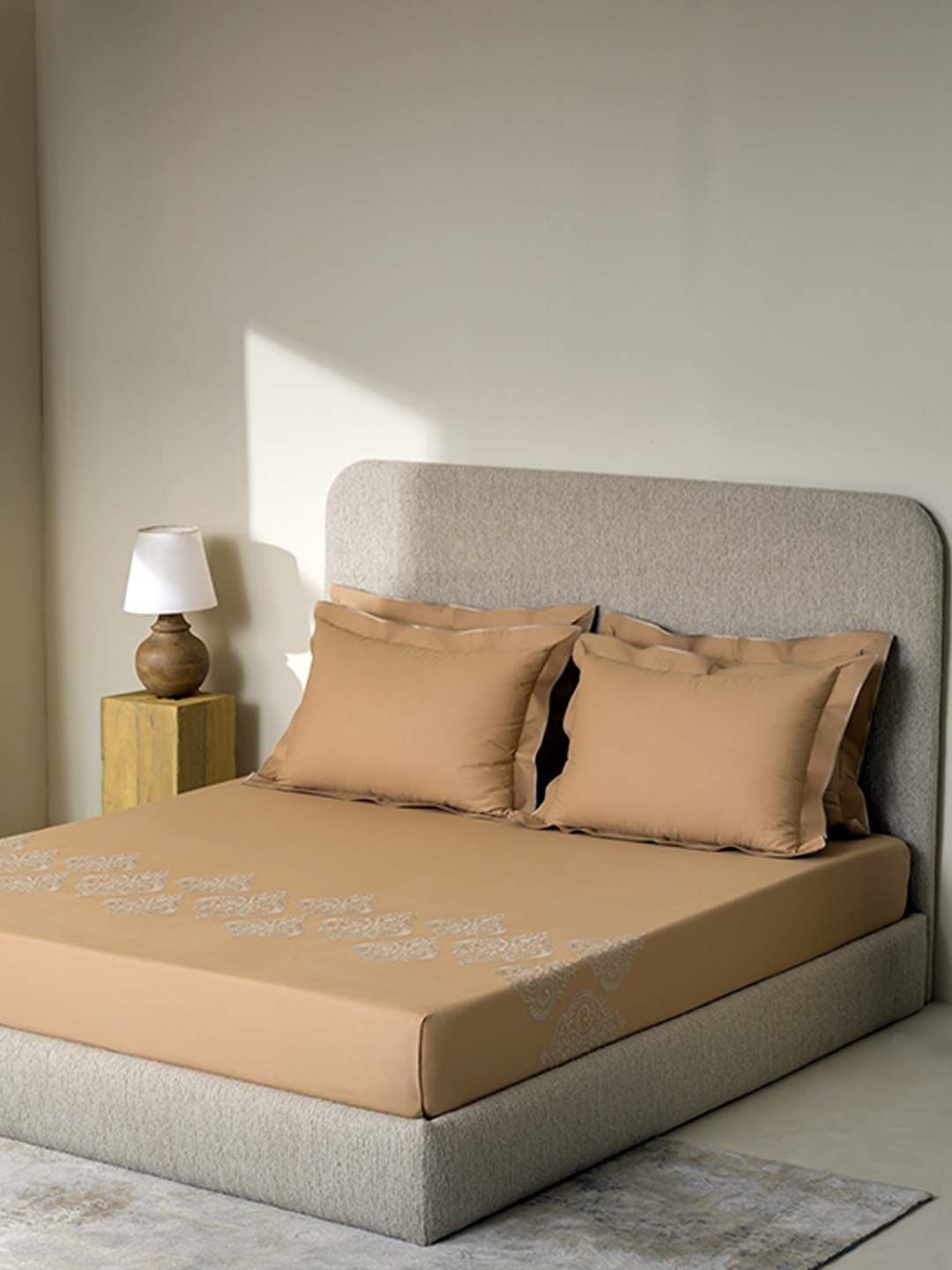 SANSAAR A DDECOR BRAND LIVE CONSCIOUSLY Brown & Beige Self Design Cotton 3 Piece Double King Superfine Bedding Set-image-5