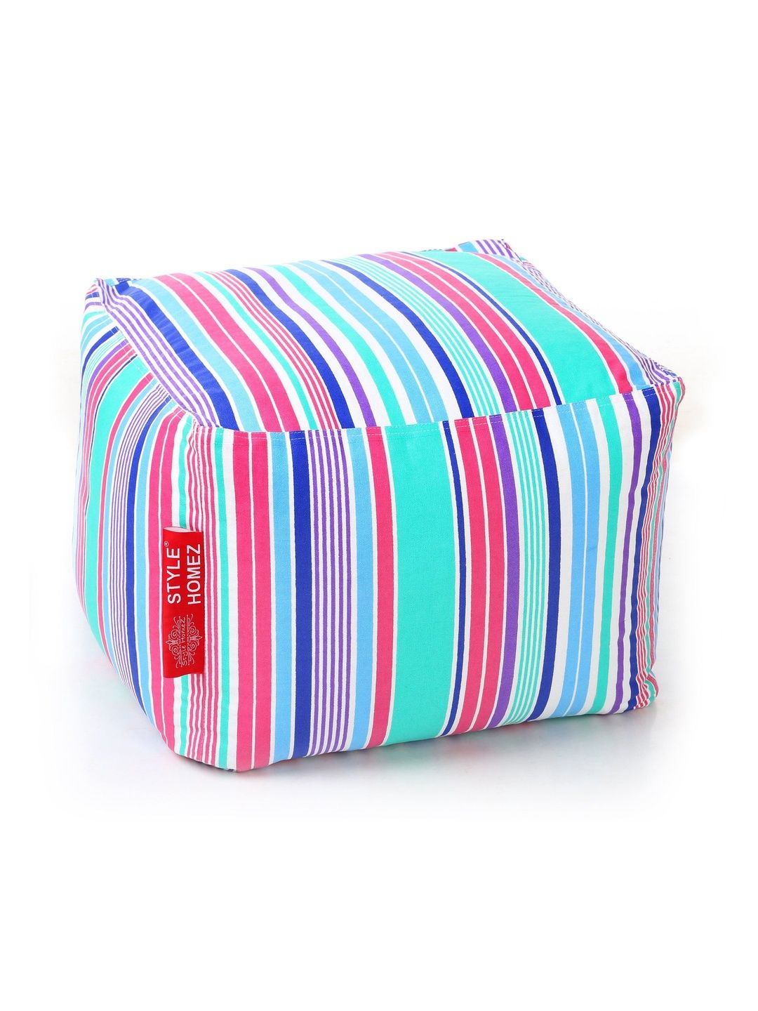 Style Homez Blue & Pink Striped Square Ottoman-picture-29