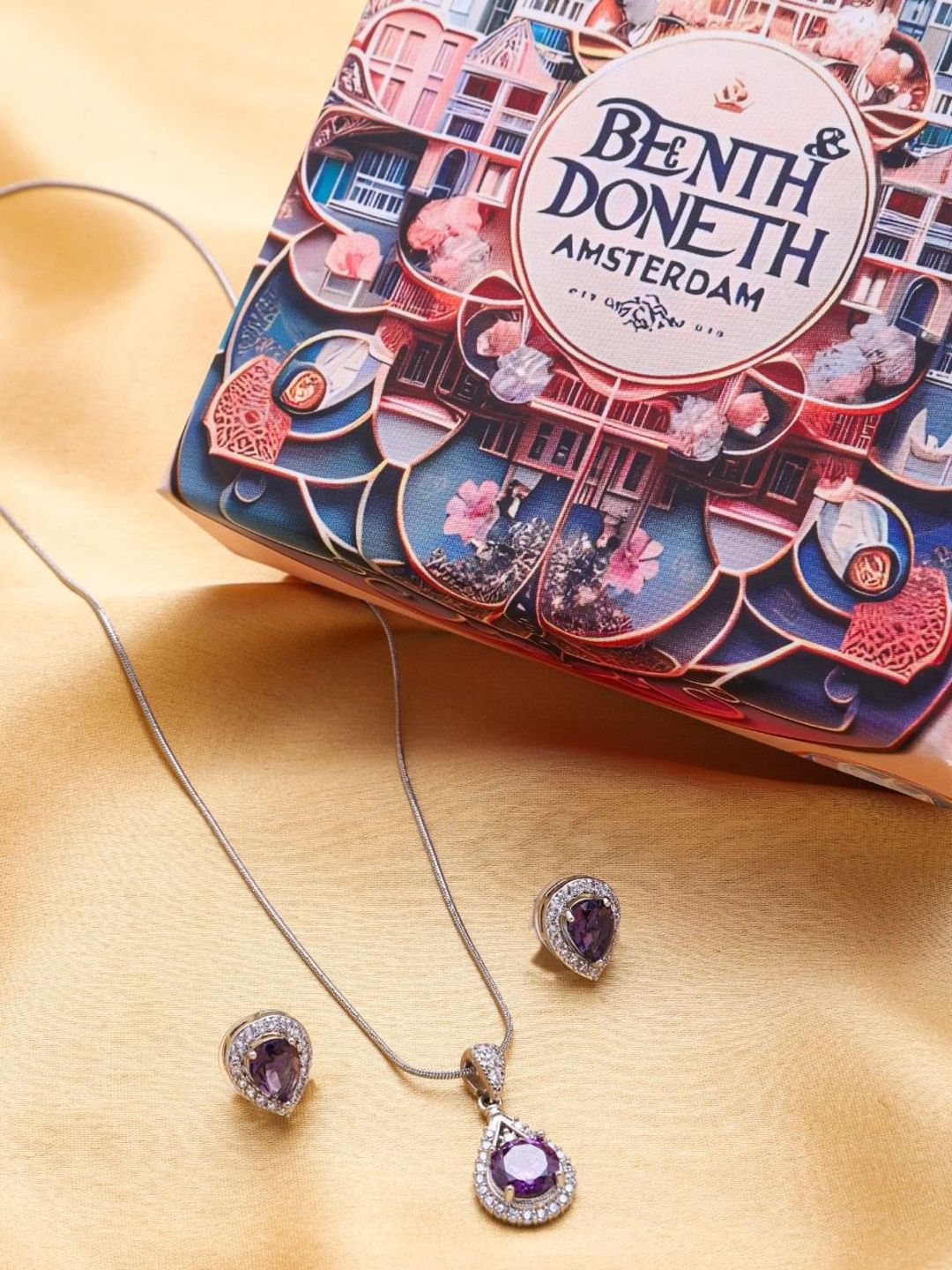 Beenth & Doneth Silver Plated Cubic Zirconia Studded Pendant Set-image-4