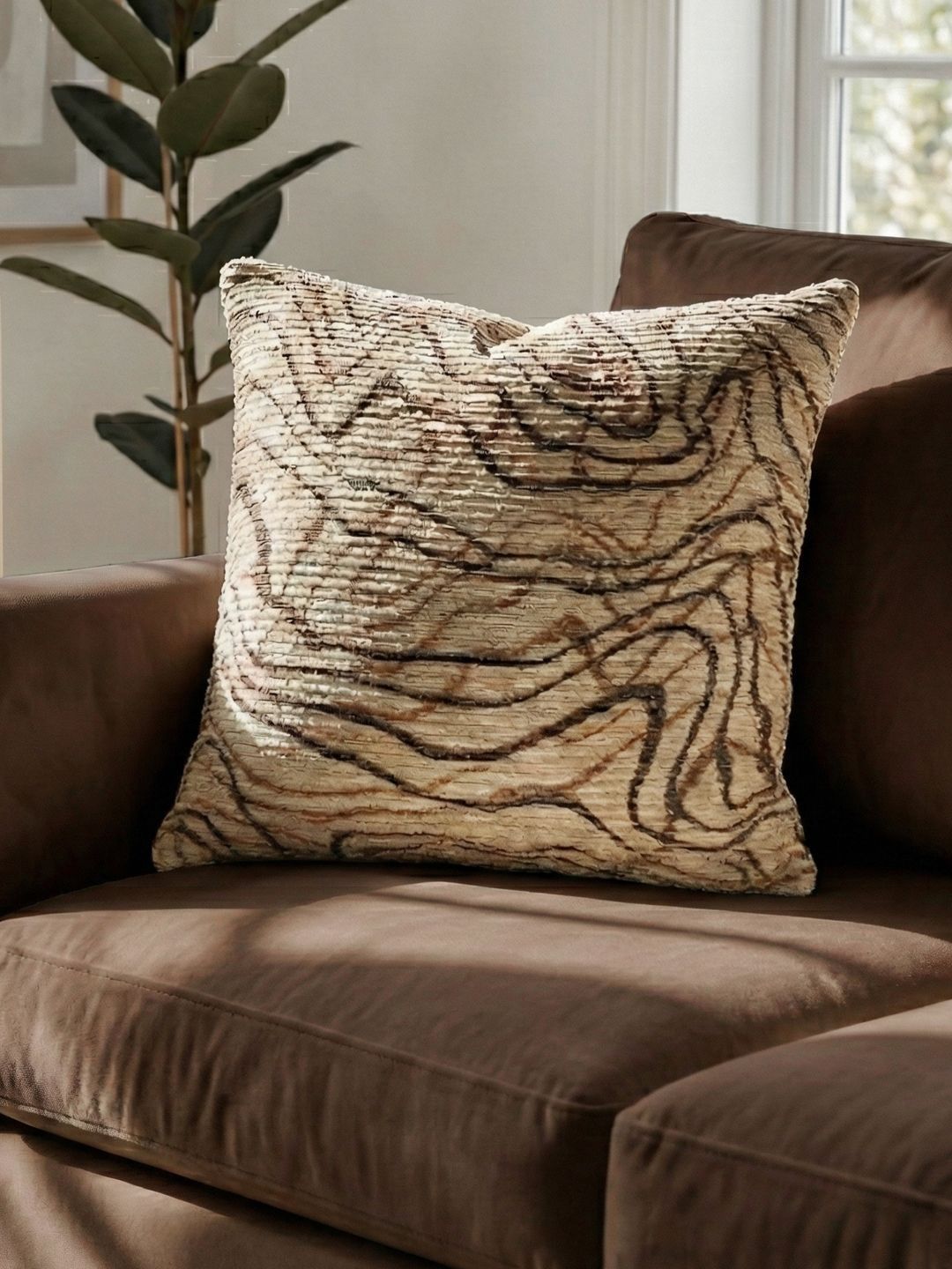 Kaleen India Coffee Brown Abstract Square Cushion Covers-image-27