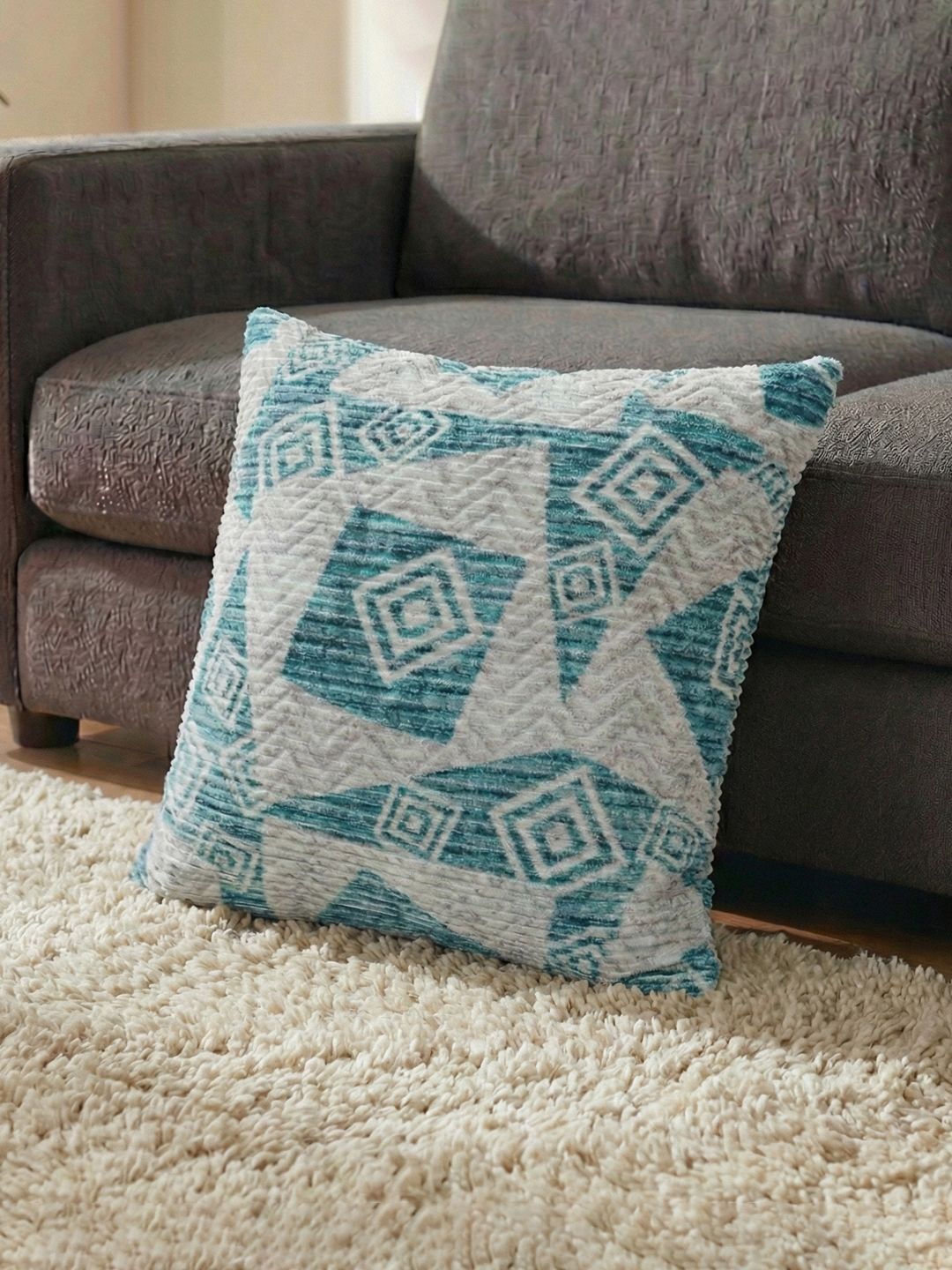 Kaleen India Teal Geometric Square Cushion Covers-image-22