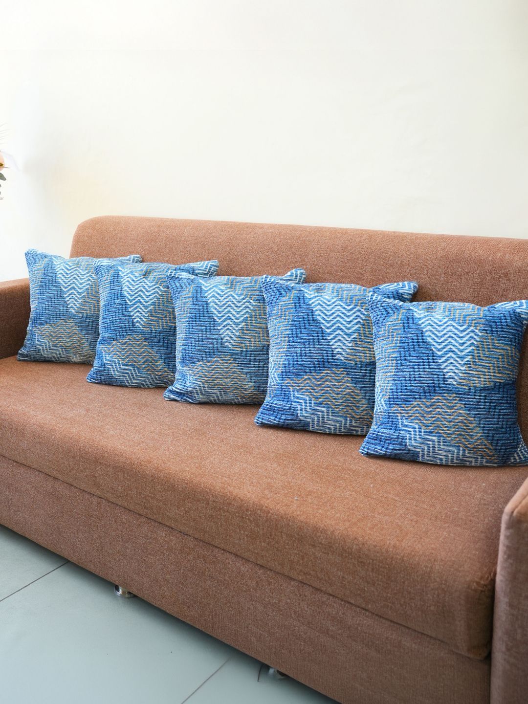 Kaleen India Blue Set of 5 Geometric Square Cushion Covers-image-24