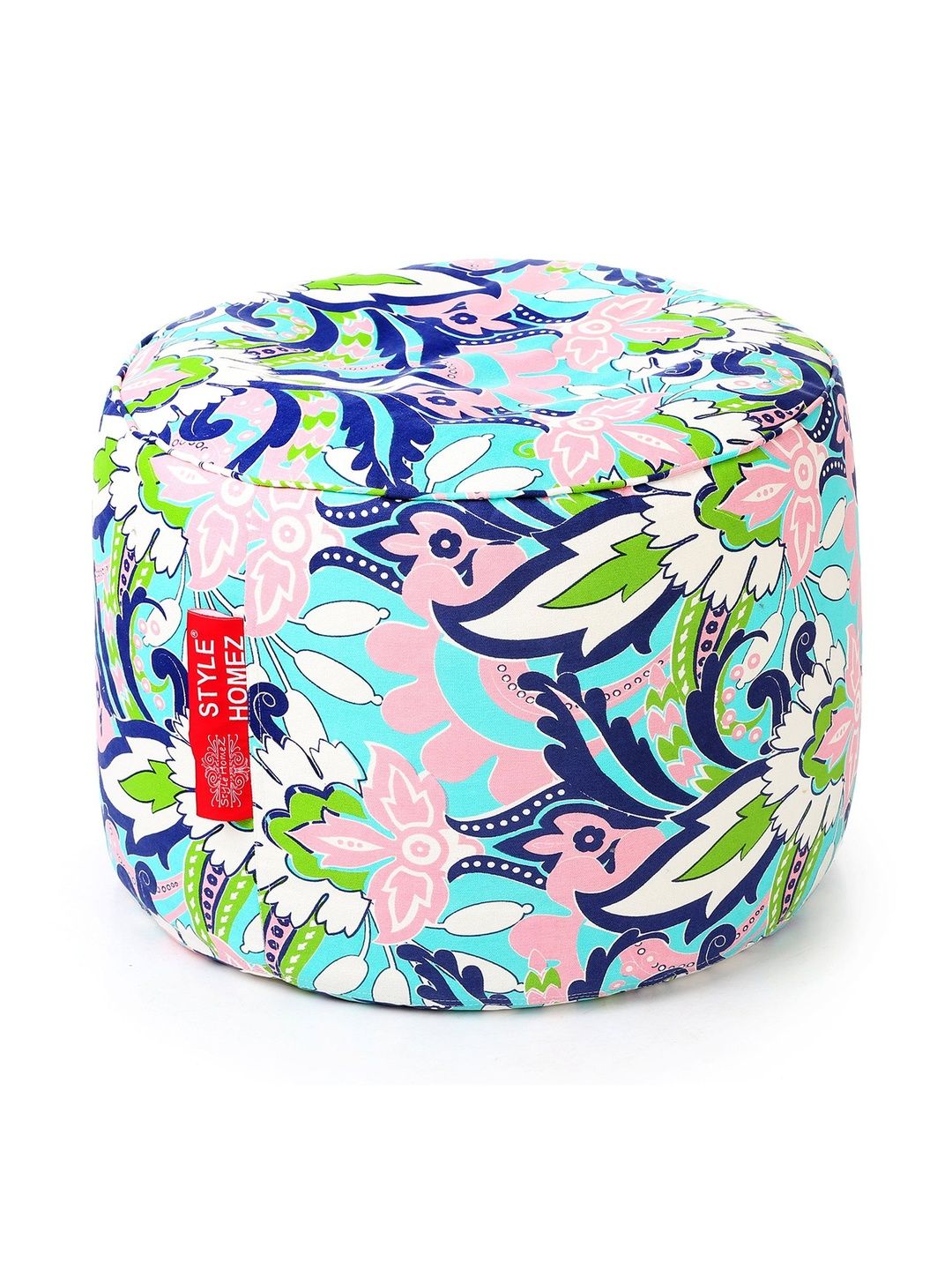Style Homez White & Blue Printed Eco-Friendly Round Ottoman-picture-45