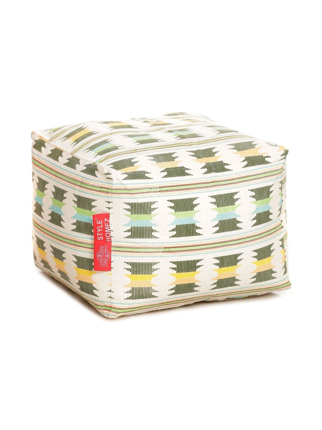 Style Homez White & Green Printed Eco-Friendly Square Ottoman-picture-21