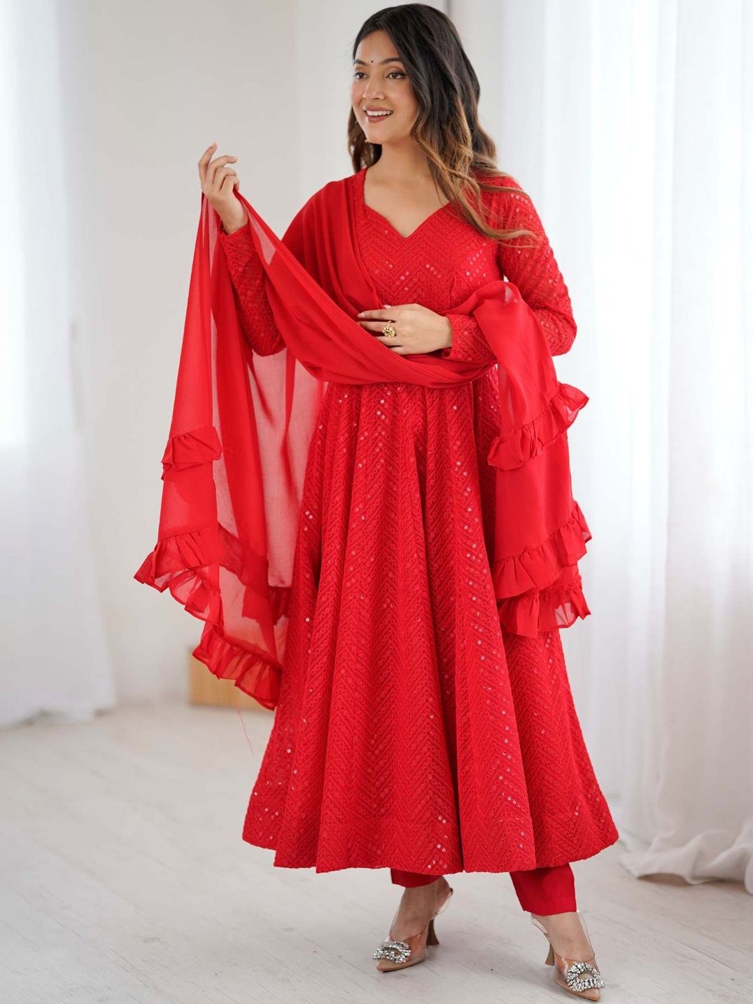LEGEND WEAR Women Panelled Sequinned Kurta with Trousers & With Dupatta
