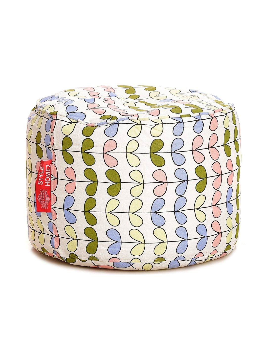 Style Homez White & Yellow Printed Eco-Friendly Round Ottoman-image-36