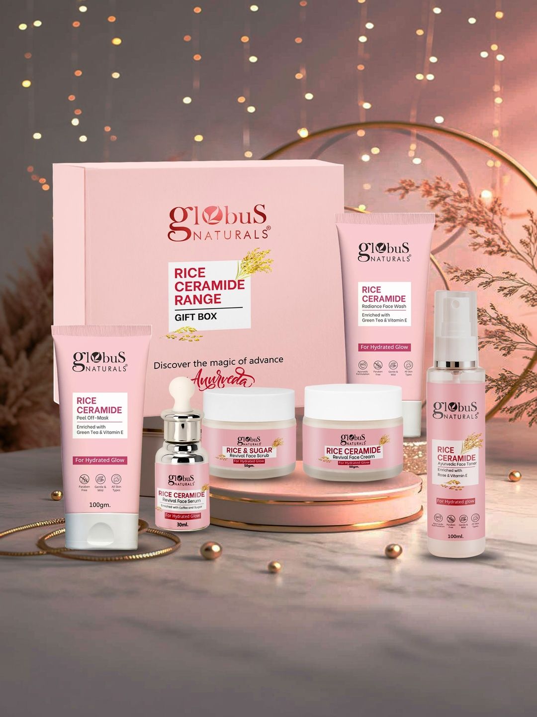 Globus naturals Set Of 6 Rice Ceramide Face Wash, Toner, Serum, Face Scrub & Face Cream-image-14